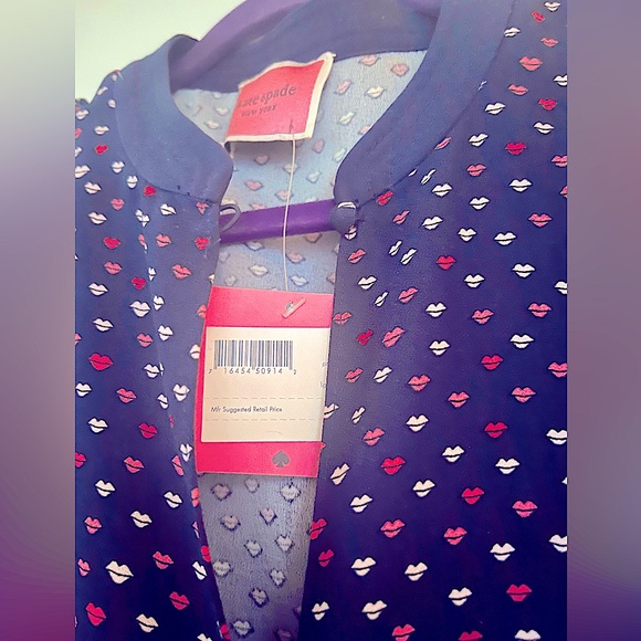 NWT KATE SPADE LIPS CREPE DRESS - Navy Flare Dress with Cute Heart Lips Pattern - Picture 6 of 6